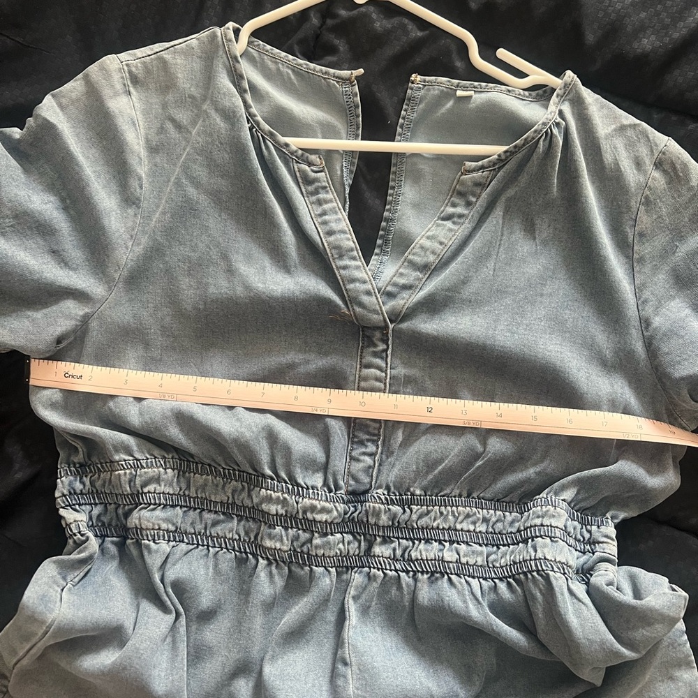 Light Wash Denim V-Neck Smocked Waist Romper